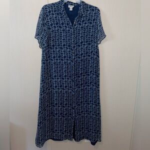 Robbie Bee Elegant Blue Patterned Dress with Built In Slip